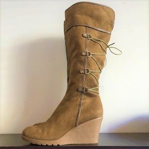 Suede Knee High Wedge Boots